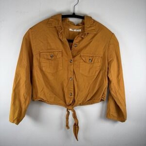 Speed Limit MPH Small Mustard Yellow Crop Tie Front Blouse BOHO Core Long Sleeve